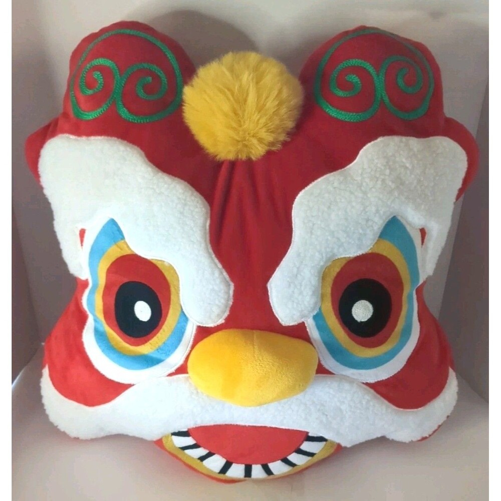 Brentwood 17" Lunar New Year Red Lion Fortune & Prosperity Plush Pillow